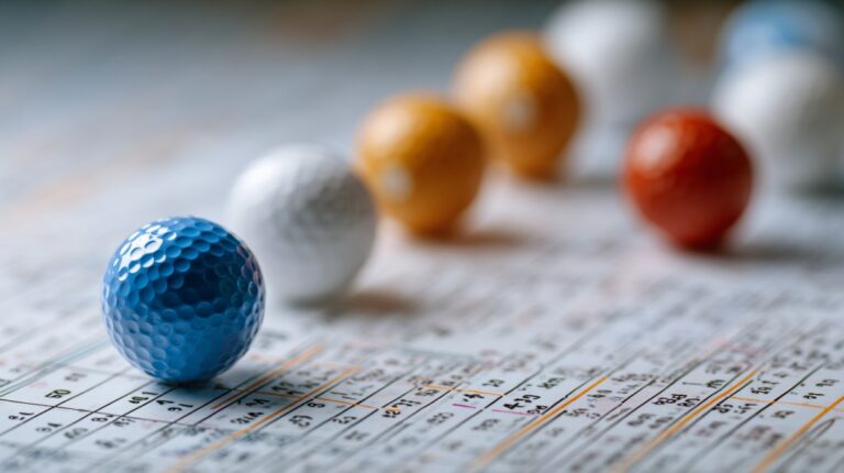 Colorful golf balls on a scorecard illustrating golf handicap concept